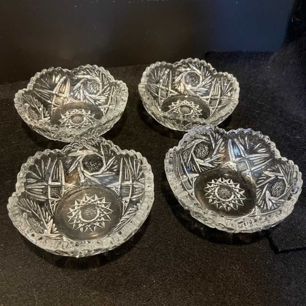 American Brilliant Period Clear Cut Glass Bowls Set of 4 Pinwheel Star of David